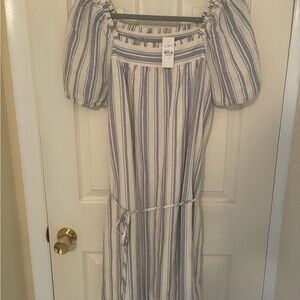 LOFT Striped Puff Sleeve Dress